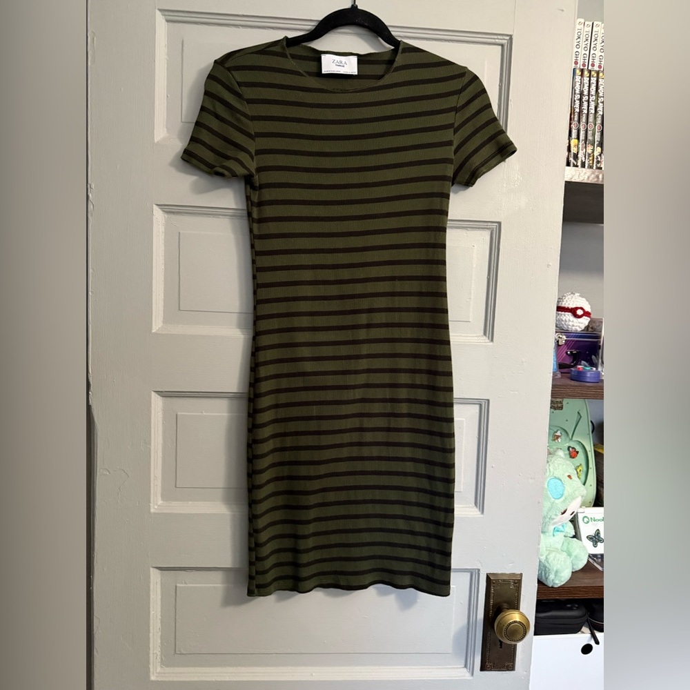 Zara Green Striped Mini Dress size m